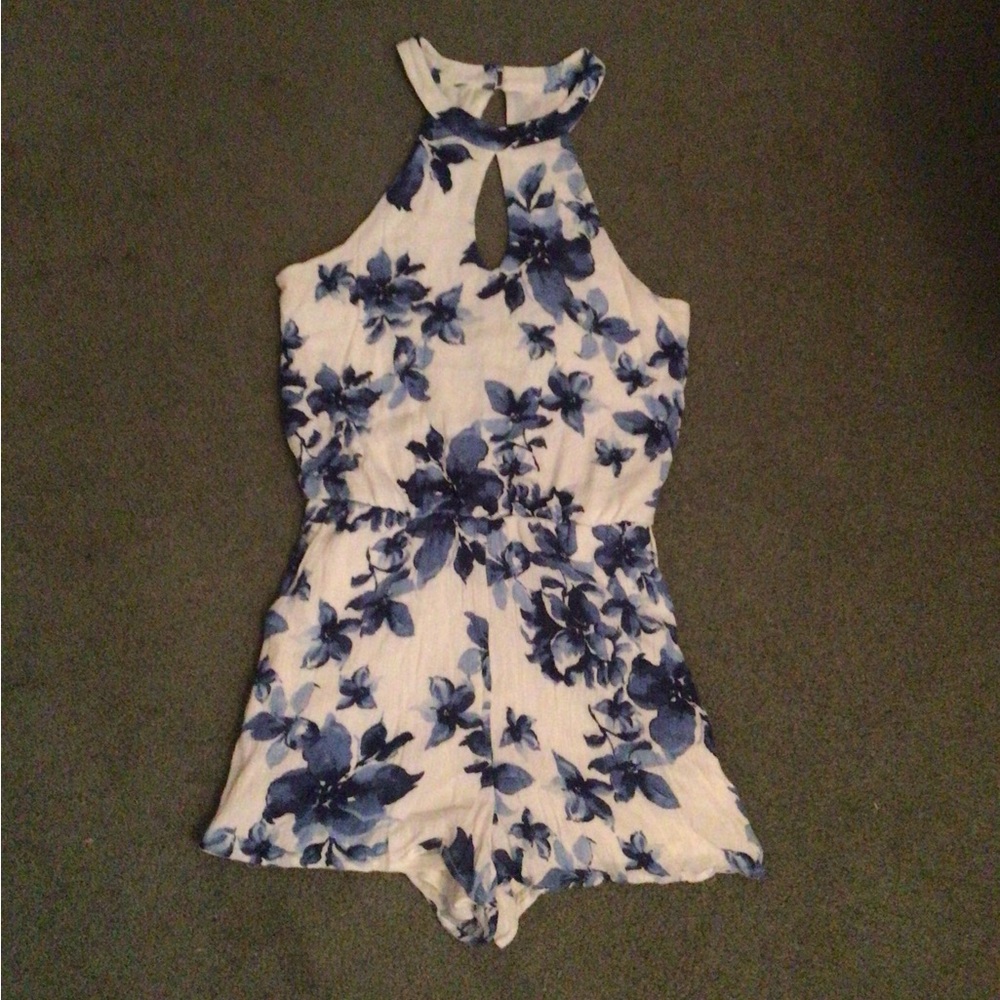Blue and White Floral Romper